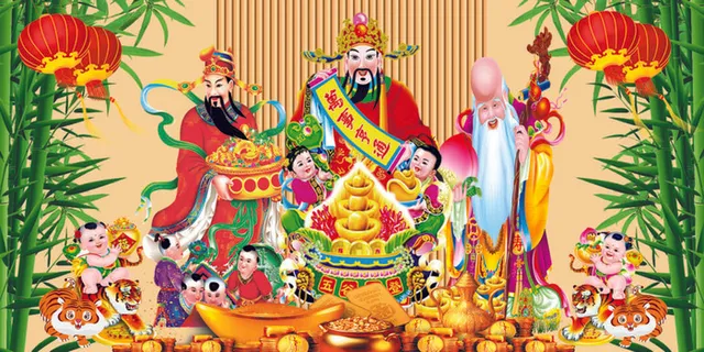 福禄寿竹子童子背景风景