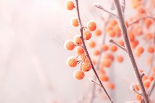 清爽冰霜果实橙色背景