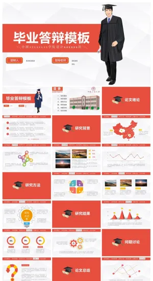 红白色毕业答辨ppt模板预览图