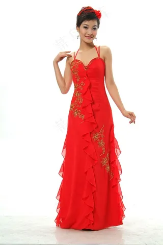 红色长款礼服