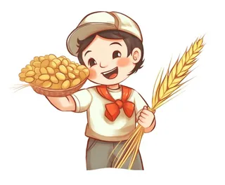 农民金黄色小麦收获插画