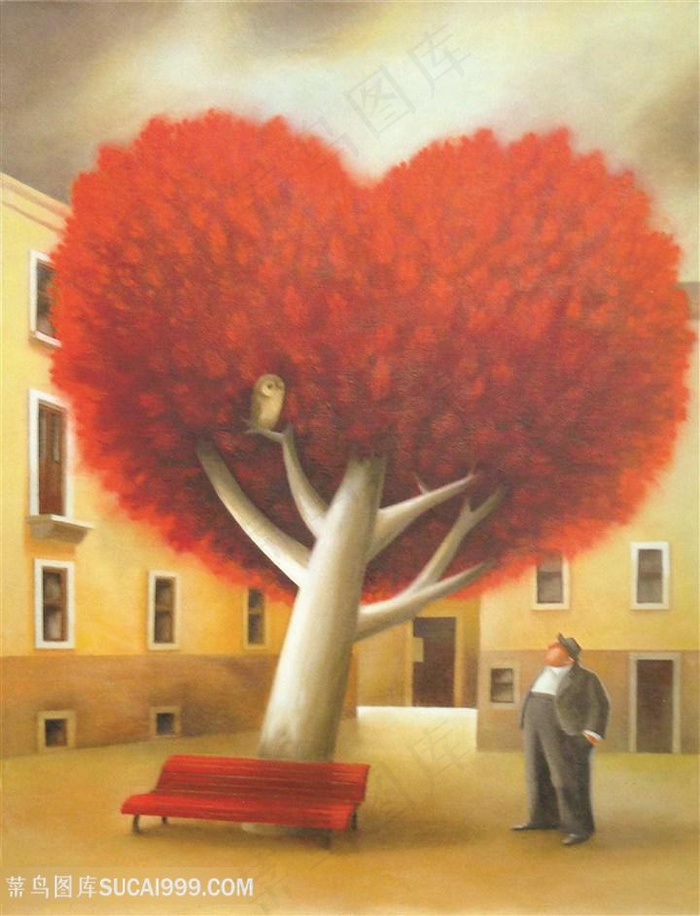 唯美爱心水彩艺术风景画插画