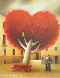 唯美爱心水彩艺术风景画插画