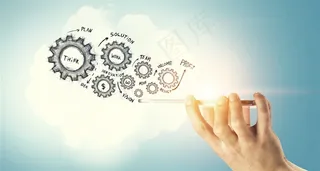 齿轮与商务人士手势