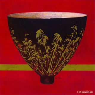 金色竹子碗艺术插画