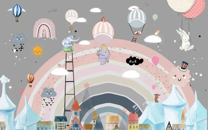 北欧手绘儿童房背景墙 psd模版下载