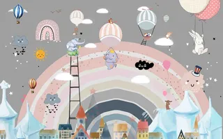 北欧手绘儿童房背景墙 