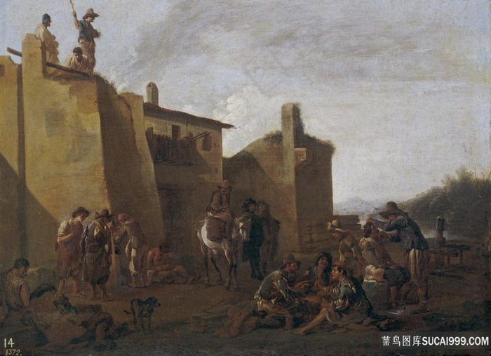 乡村农房风景画油画
