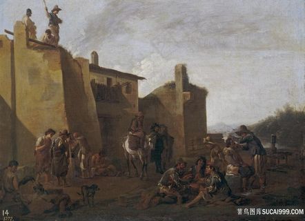 乡村农房风景画油画