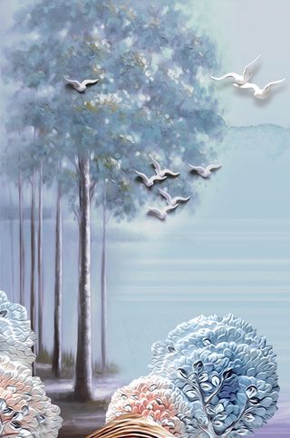 飞鸟树林高清风景画插画