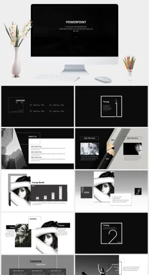 极简黑色欧美风商务通用PPT模板预览图