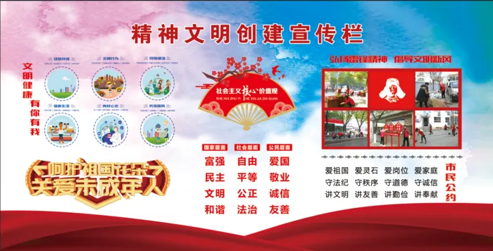 精神文明创建宣传栏psd模版下载