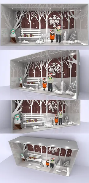 白色小清新遇见冬天冬季橱窗美陈