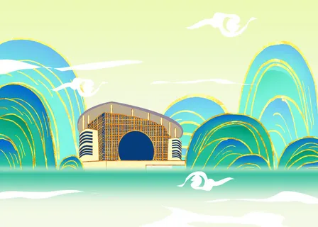 国潮鎏金东莞科学技术博物馆地标建筑