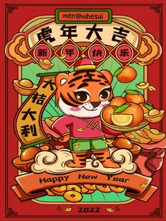 虎年中国风萌虎插画