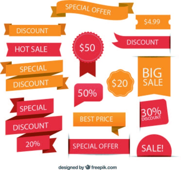 免抠促销丝带与标签