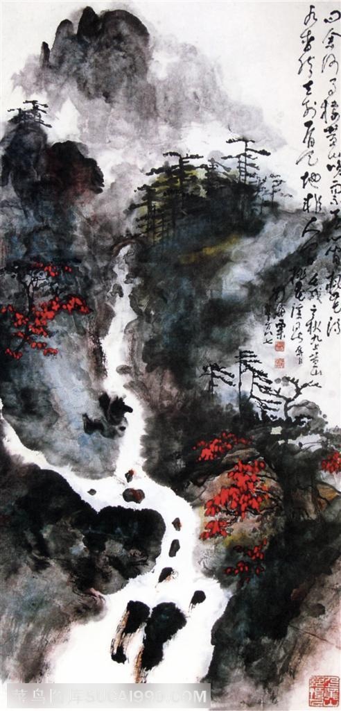国画名家作品-刘海粟的桃花溪