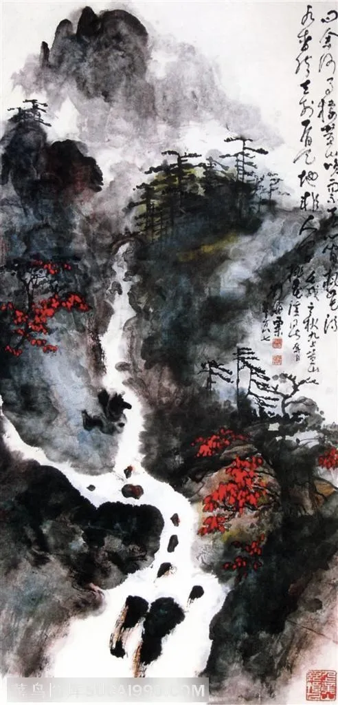 国画名家作品-刘海粟的桃花溪