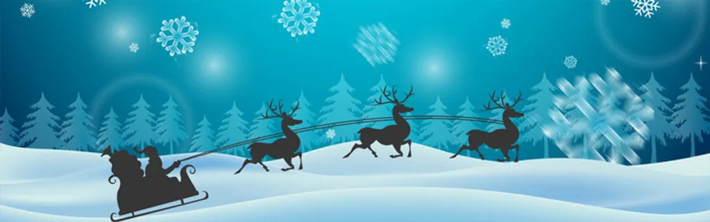 圣诞节驯鹿带老人蓝色背景