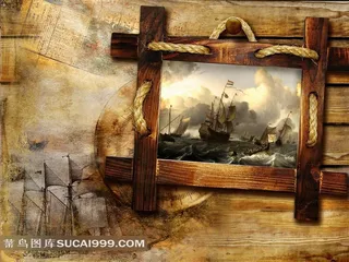 复古木纹装饰画素材