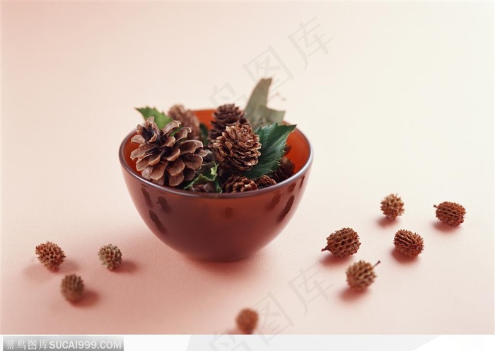 礼物饰品-碗中的棕色松球