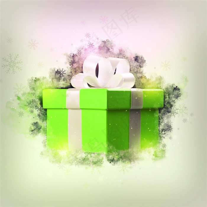 果绿色系着蝴蝶结的礼品盒
