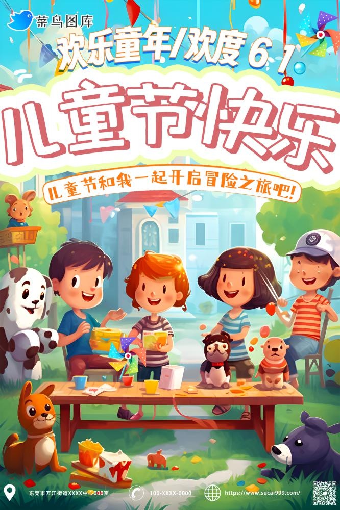 儿童节乐园人物玩耍聚会海报(2000x3000)psd模版下载