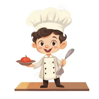 厨师端着菜品卡通插画免抠
