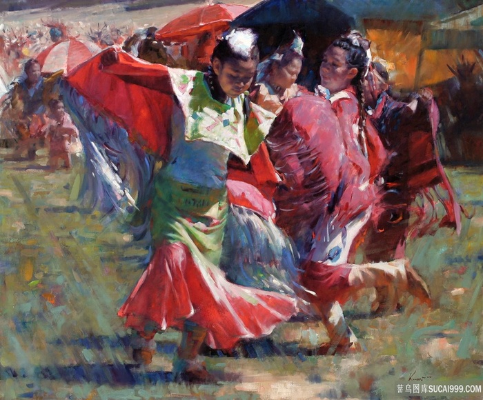 舞蹈女士唯美油画风景画