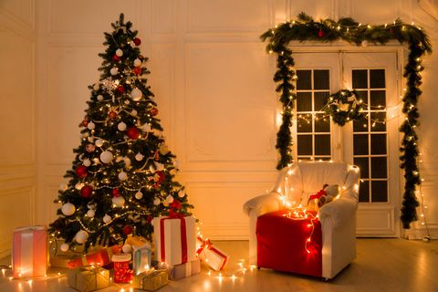 圣诞节圣诞夜晚壁炉圣诞树室内场景(78)