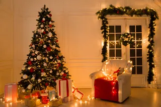 圣诞节圣诞夜晚壁炉圣诞树室内场景(78)