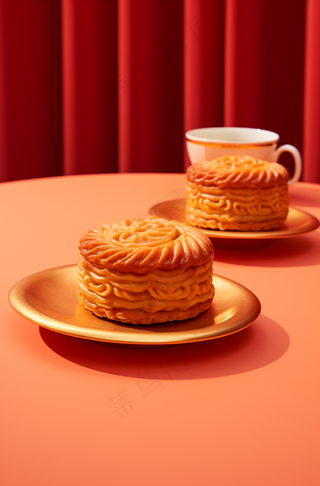 中秋月饼托盘美食糕点摄影图