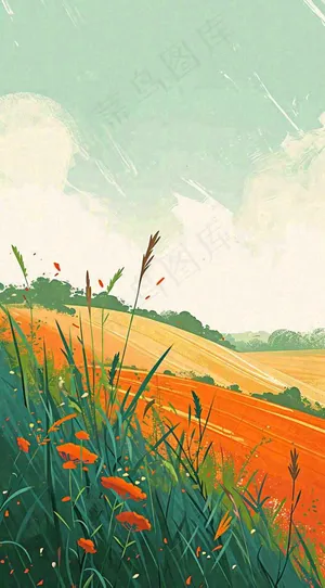 春天野草疯长水彩画，立春，春分