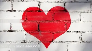 白色砖墙上的红色爱心