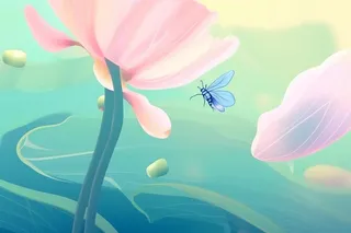 创新可爱粉色荷叶昆虫线条背景