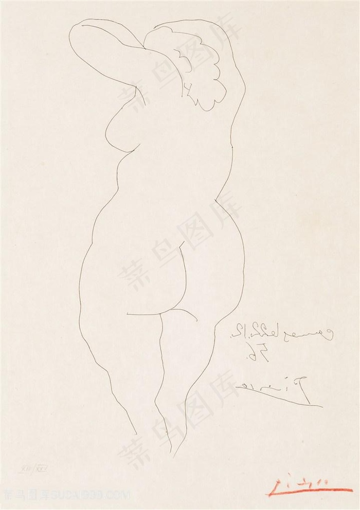 毕加索线描美女背面装饰画