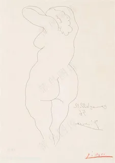 毕加索线描美女背面装饰画