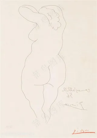 毕加索线描美女背面装饰画