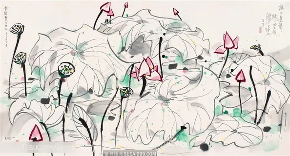 吴冠中手绘荷花莲花装饰画