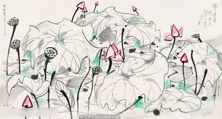 吴冠中手绘荷花莲花装饰画