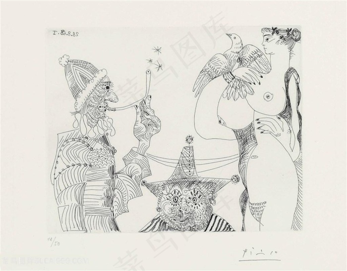 毕加索手绘线描时尚艺术挂画