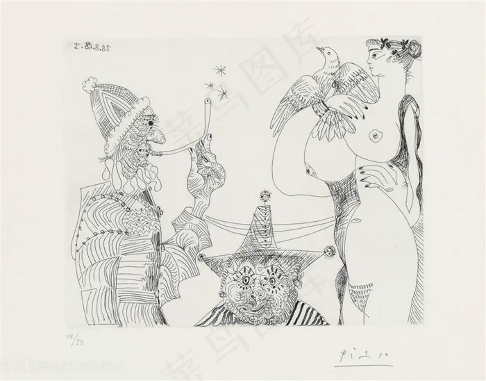 毕加索手绘线描时尚艺术挂画