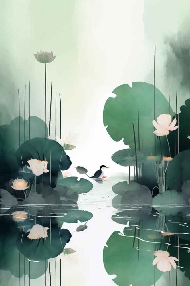 中国风水墨蜻蜓荷花节气背景