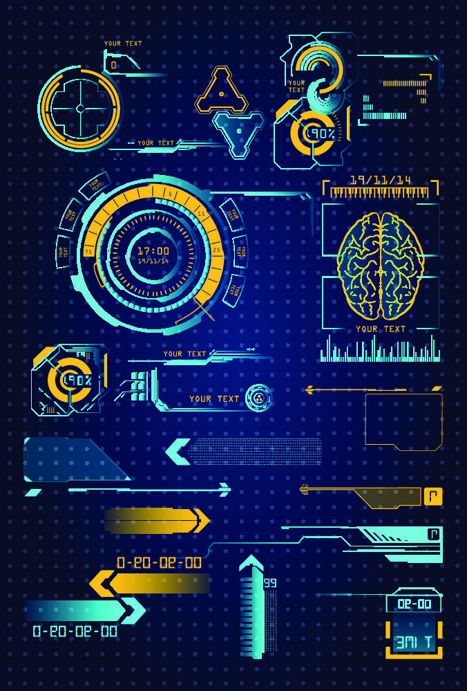 科幻未来科技操作仪表盘HUD元素图游戏UI图标界面边框矢量AI素材