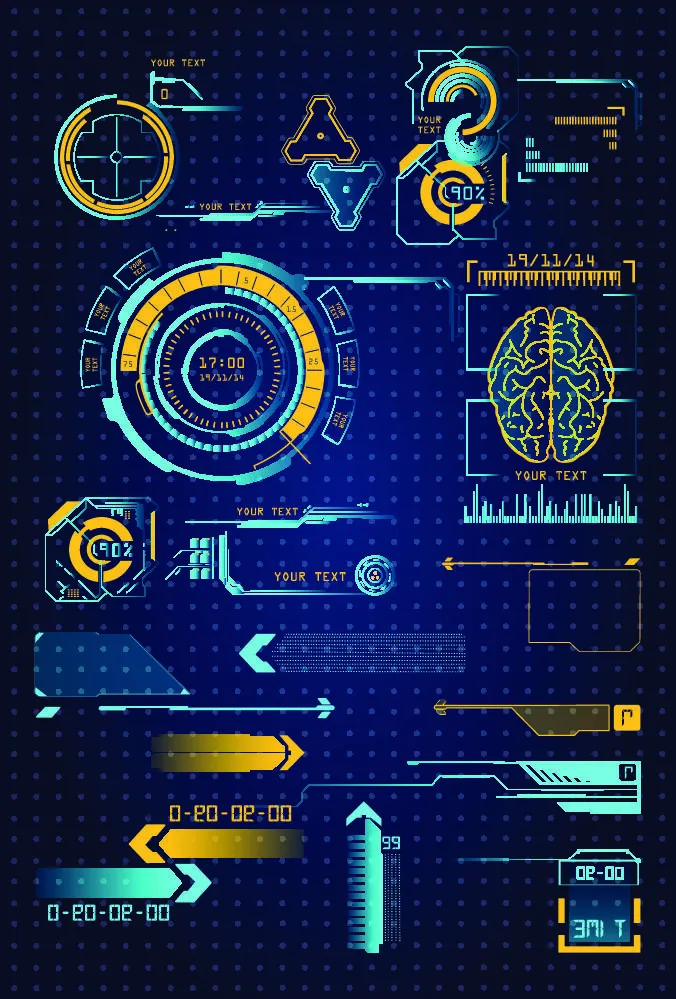 科幻未来科技操作仪表盘HUD元素图游戏UI图标界面边框矢量AI素材eps,ai矢量模版下载