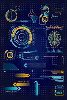 科幻未来科技操作仪表盘HUD元素图游戏UI图标界面边框矢量AI素材