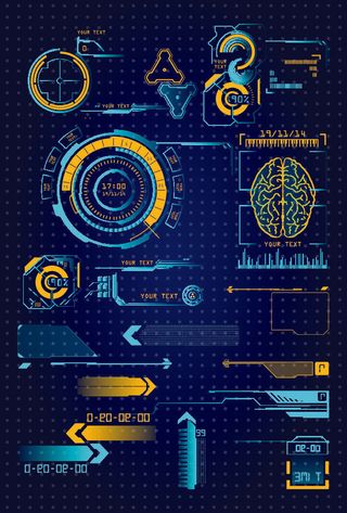科幻未来科技操作仪表盘HUD元素图游戏UI图标界面边框矢量AI素材