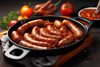 烤肉肉肠美食铁板摄影图