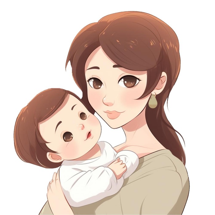 母亲节一位妈妈抱着一个孩子卡通插画免抠(2048x2048)