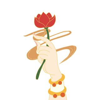 禅意佛手拈花指莲花佛珠敦煌文化线描稿国潮风元素设计模板素材